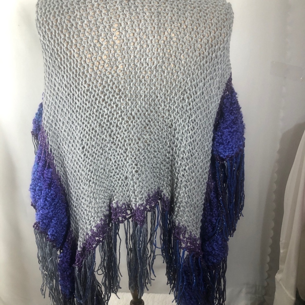 Knitted Blue & Gray Prayer Shawl. NEW - Picture 4 of 4